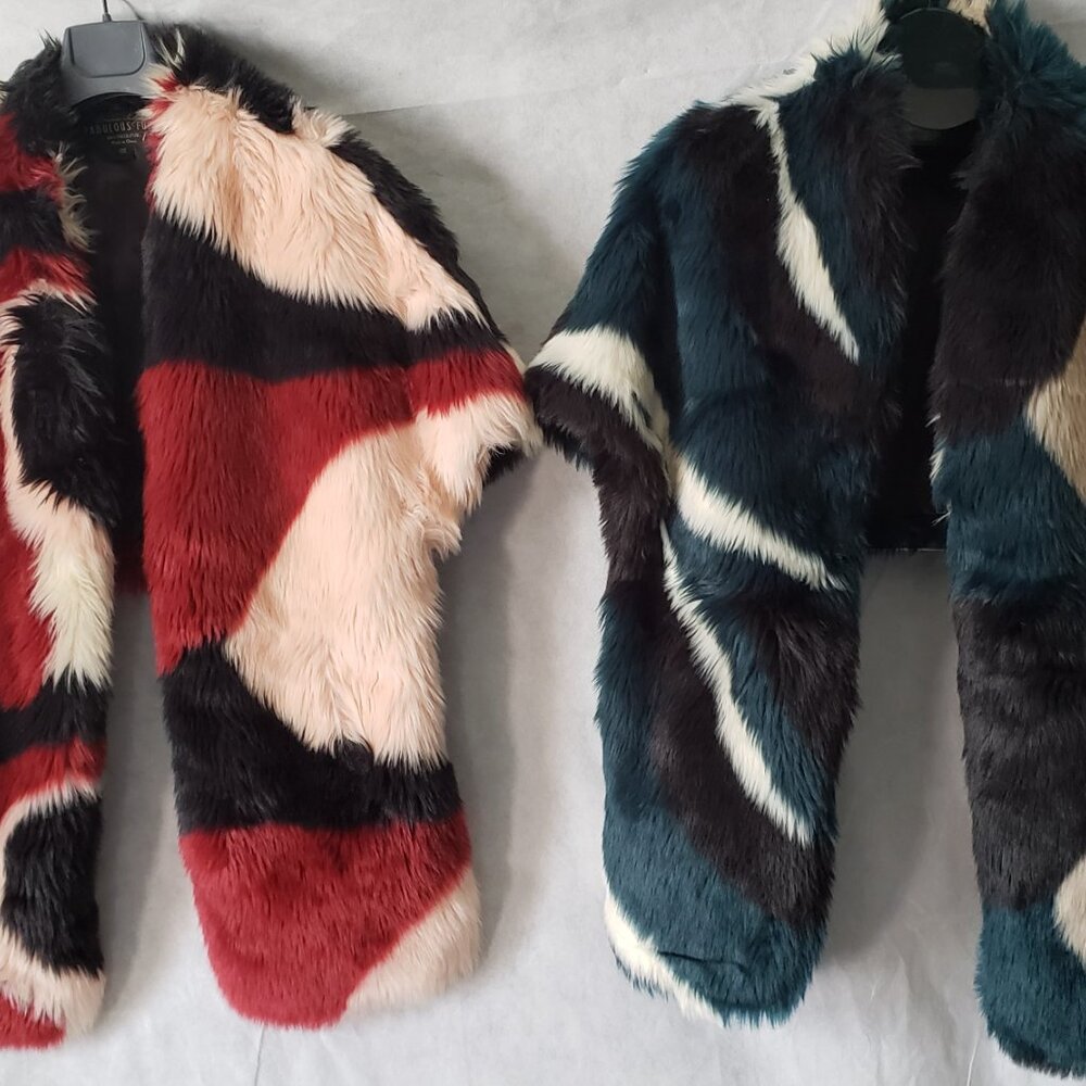Donna Salyers Fabulous Furs Patchwork Faux Fur Wrap Set – Vintage Shawls Mittens